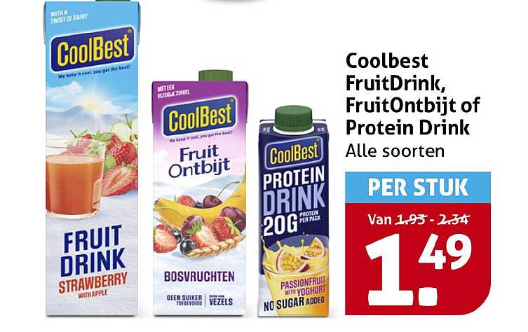 Coolbest FruitDrink, FruitOntbijt of Protein Drink