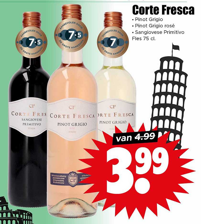Corte Fresca - Pinot Grigio, Pinot Grigio rosé, Sangiovese Primitivo Fles 75 cl