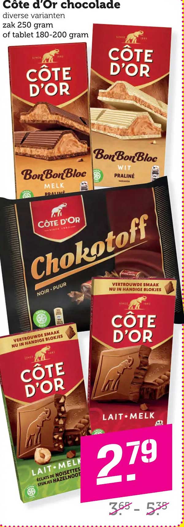 Côte d'Or chocolade diverse varianten zak 250 gram of tablet 180-200 gram