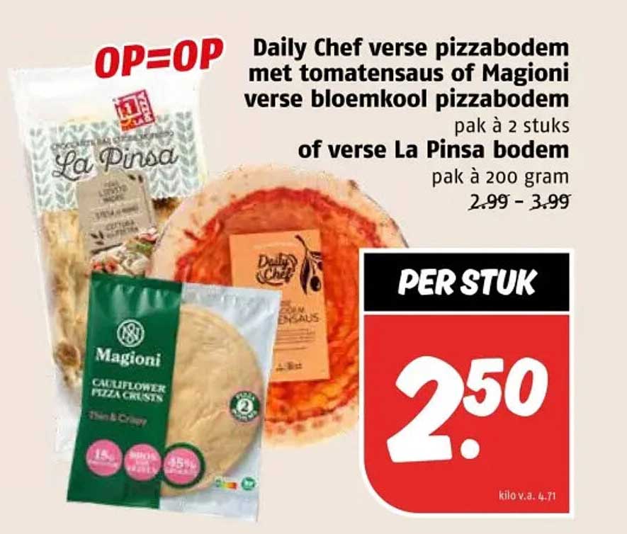 Daily Chef verse pizzabodem met tomatensaus of Magioni verse bloempizza bodem