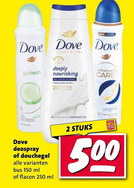 Dove deospray of douchegel alle varianten bus 150 ml of flacon 250 ml