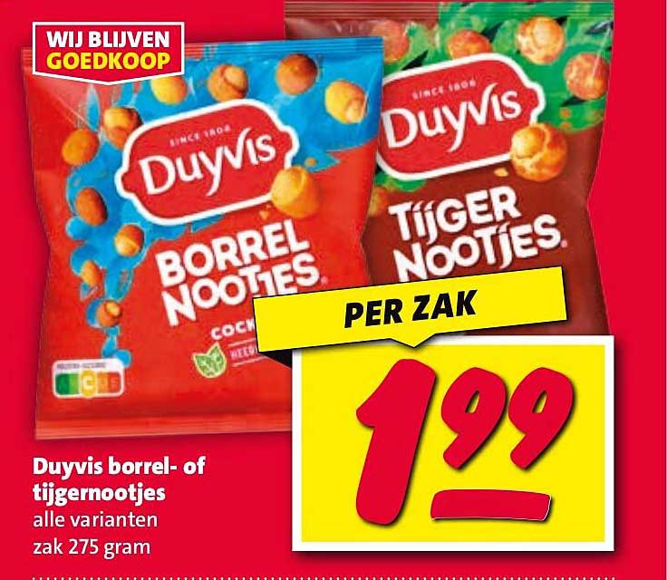 Duyvis borrel- of tijgernootjes alle varianten zak 275 gram