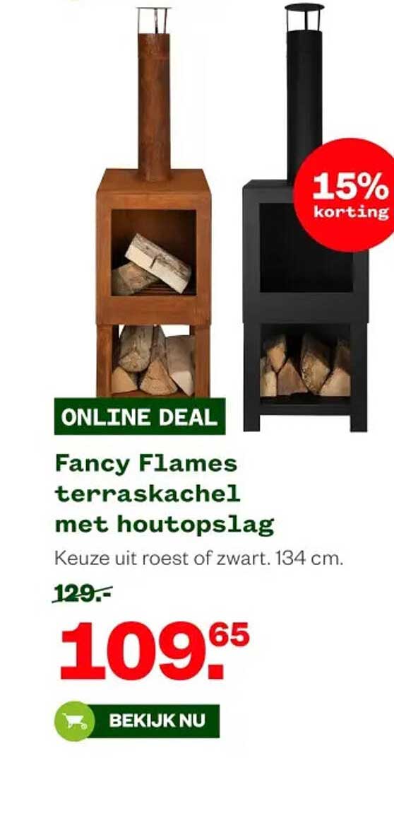 Fancy Flames terraskachel met houtopslag