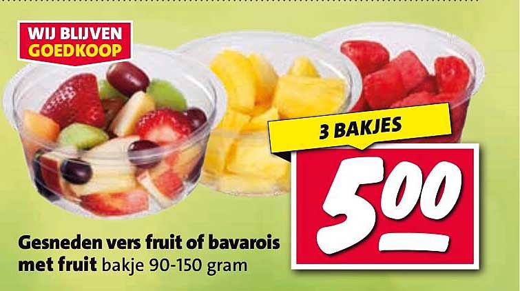 Gesneden vers fruit of bavarois met fruit bakje 90-150 gram