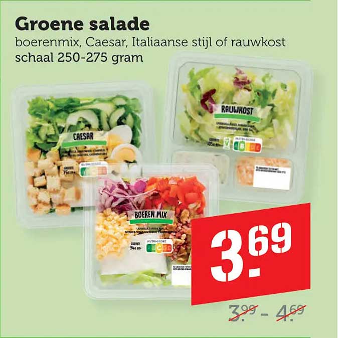 Groene salade boerenmix, Caesar, Italiaanse stijl of rauwkost schaal 250-275 gram