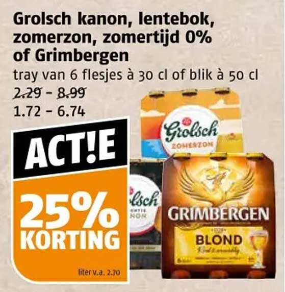 Grolsch kanon, lentebok, zomerzon, zomertijd 0% of Grimbergen