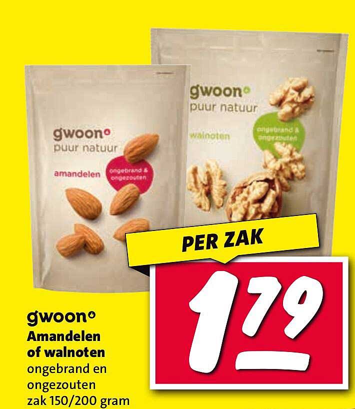gwoon® Amandelen of walnoten ongebrand en ongezouten zak 150/200 gram