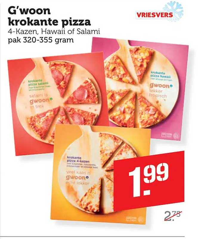 G'woon krokante pizza 4-Kazen, Hawaii of Salami pak 320-355 gram