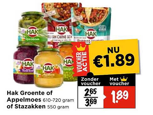 Hak Groente of Appelmoes 610-720 gram of Stazakken 550 gram