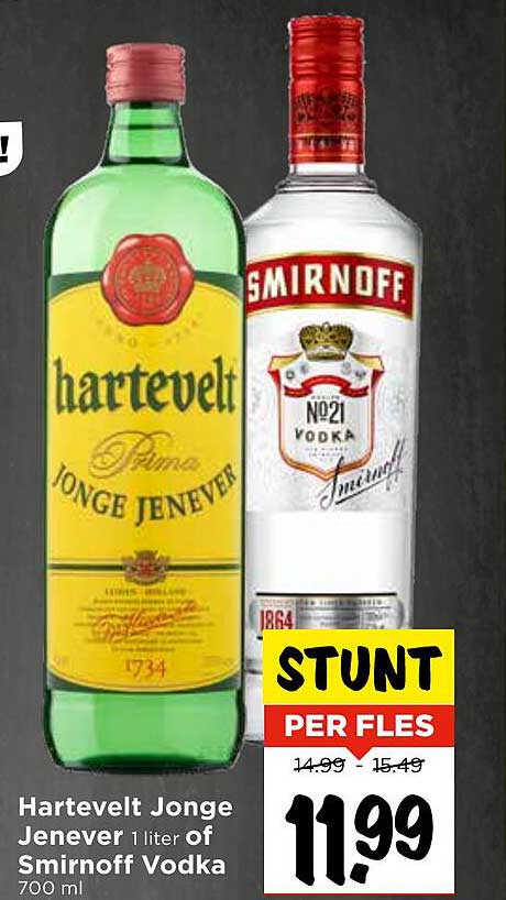 Hartevelt Jonge Jenever 1 liter of Smirnoff Vodka 700 ml