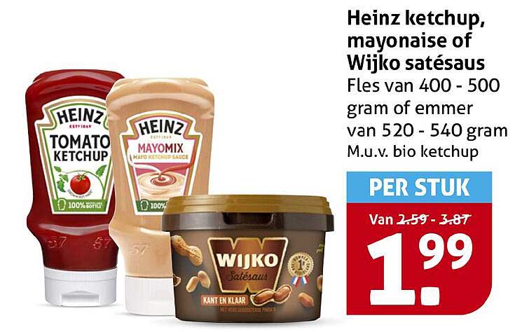 Heinz ketchup, mayonaise of Wijko satésaus