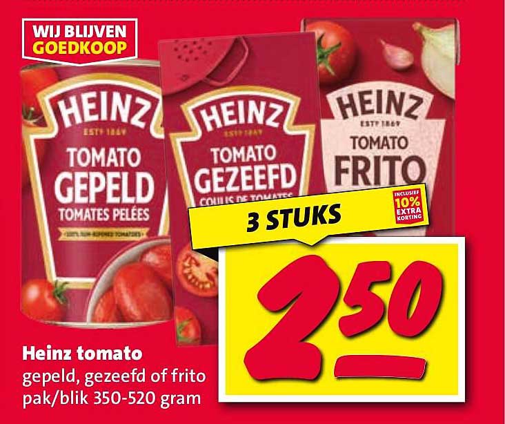 Heinz tomaat gepeld, gezeefd of frito pak/blik 350-520 gram
