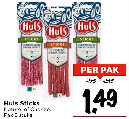 Huls Sticks Naturel of Chorizo. Pak 5 stuks