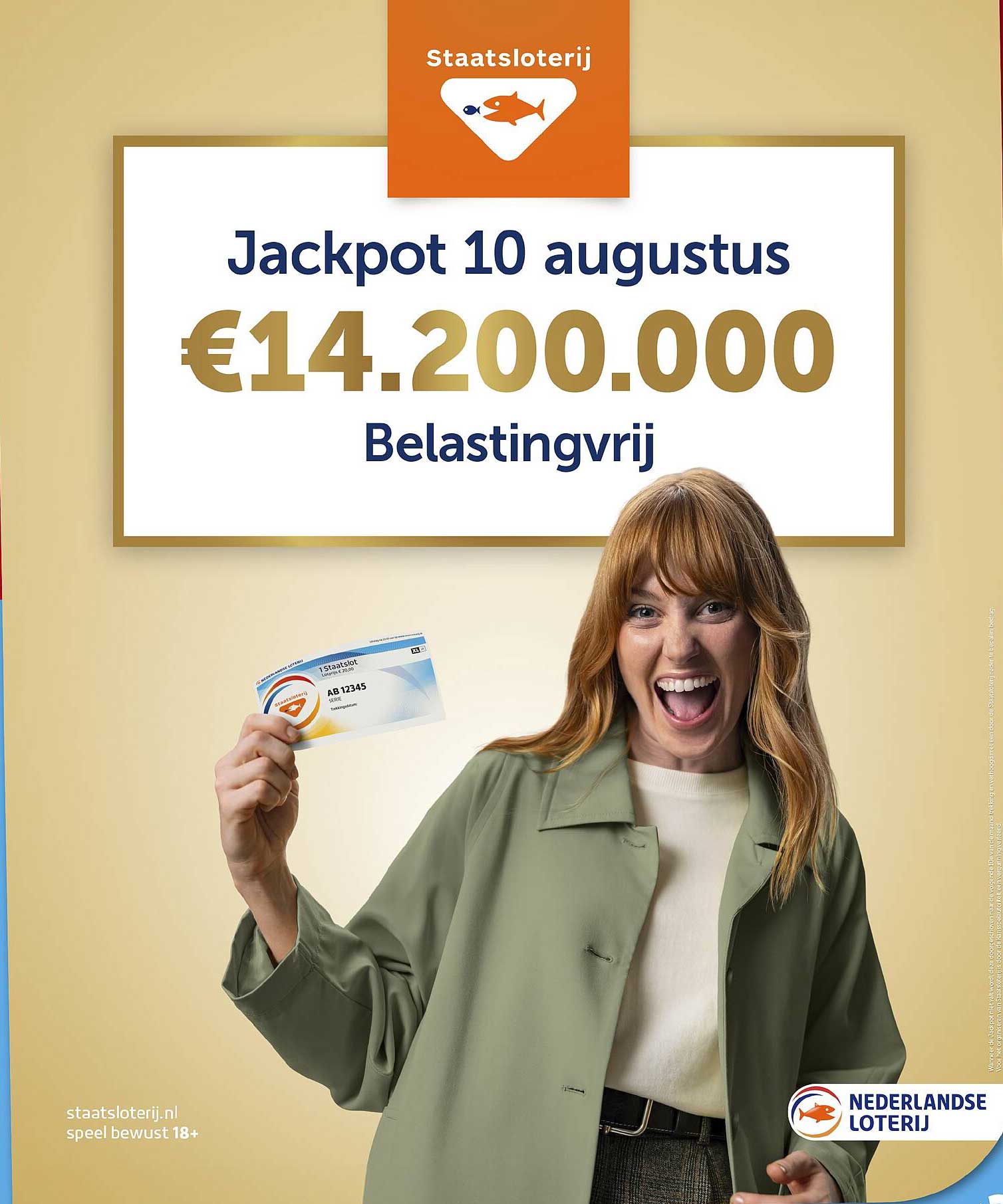 Jackpot 10 augustus €14.200.000 Belastingvrij