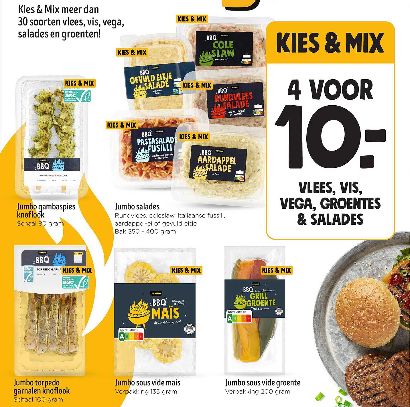 KIES & MIX 4 VOOR 10: VLEES, VIS, VEGA, GROENTES & SALADES