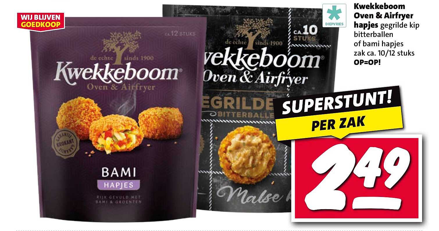 Kwekkeboom Oven & Airfryer hapjes gegrilde kip bitterballen of bami hapjes zak ca. 10/12 stuks
