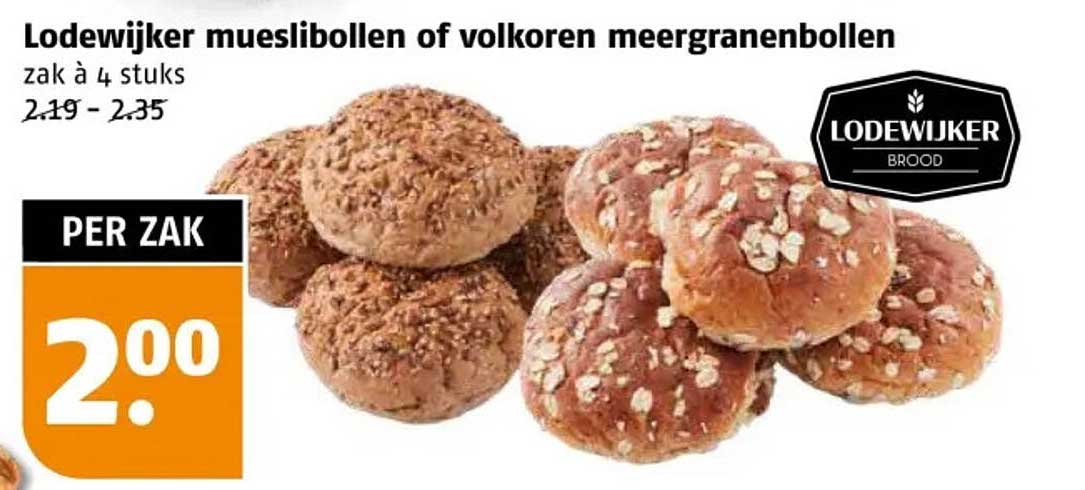 Lodewijker mueslibollen of volkoren meergranenbollen zak à 4 stuks