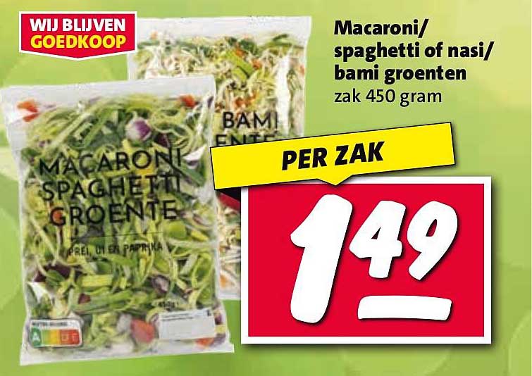 Macaroni/spaghetti of nasi/bami groenten zak 450 gram