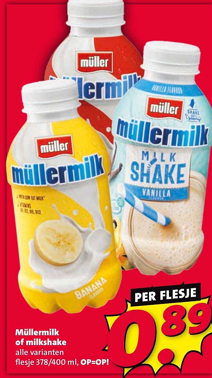 Müllermilk of milkshake alle varianten flesje 378/400 ml, OP=OP!