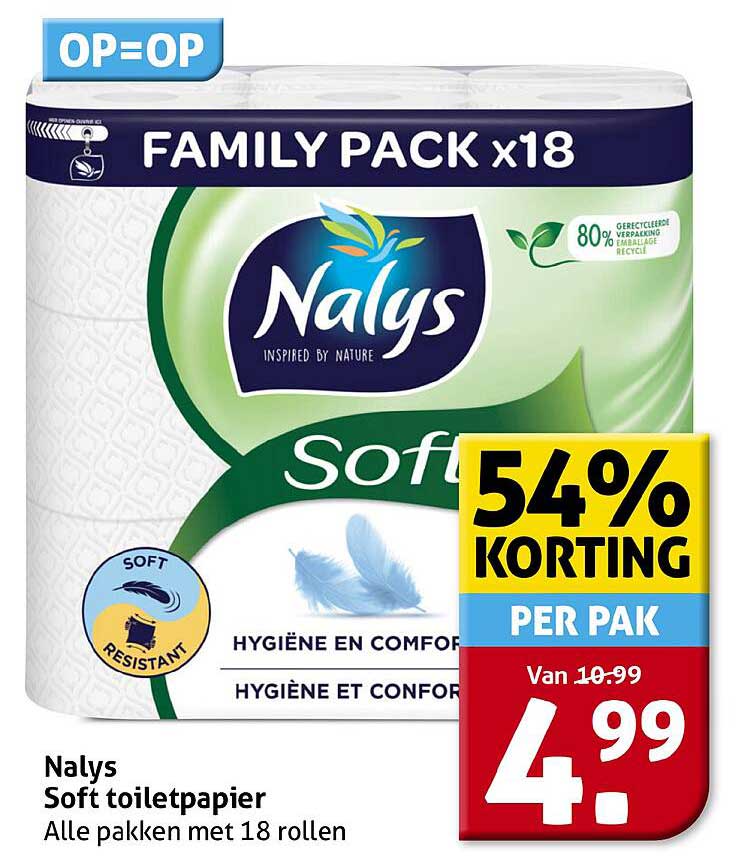 Nalys Soft toiletpapier Alle pakken met 18 rollen