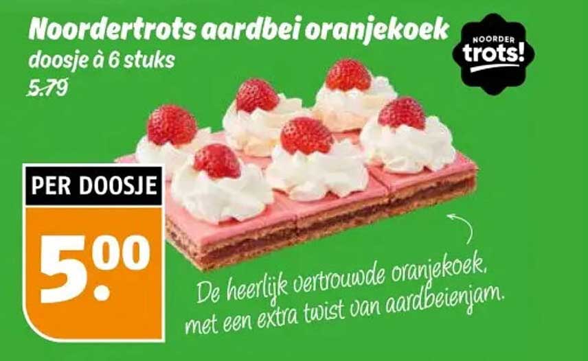 Noordertrots aardbei oranjekoek doosje à 6 stuks