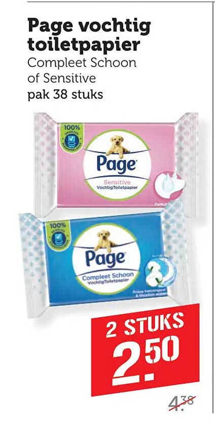 Page vochtig toiletpapier Compleet Schoon of Sensitive pak 38 stuks