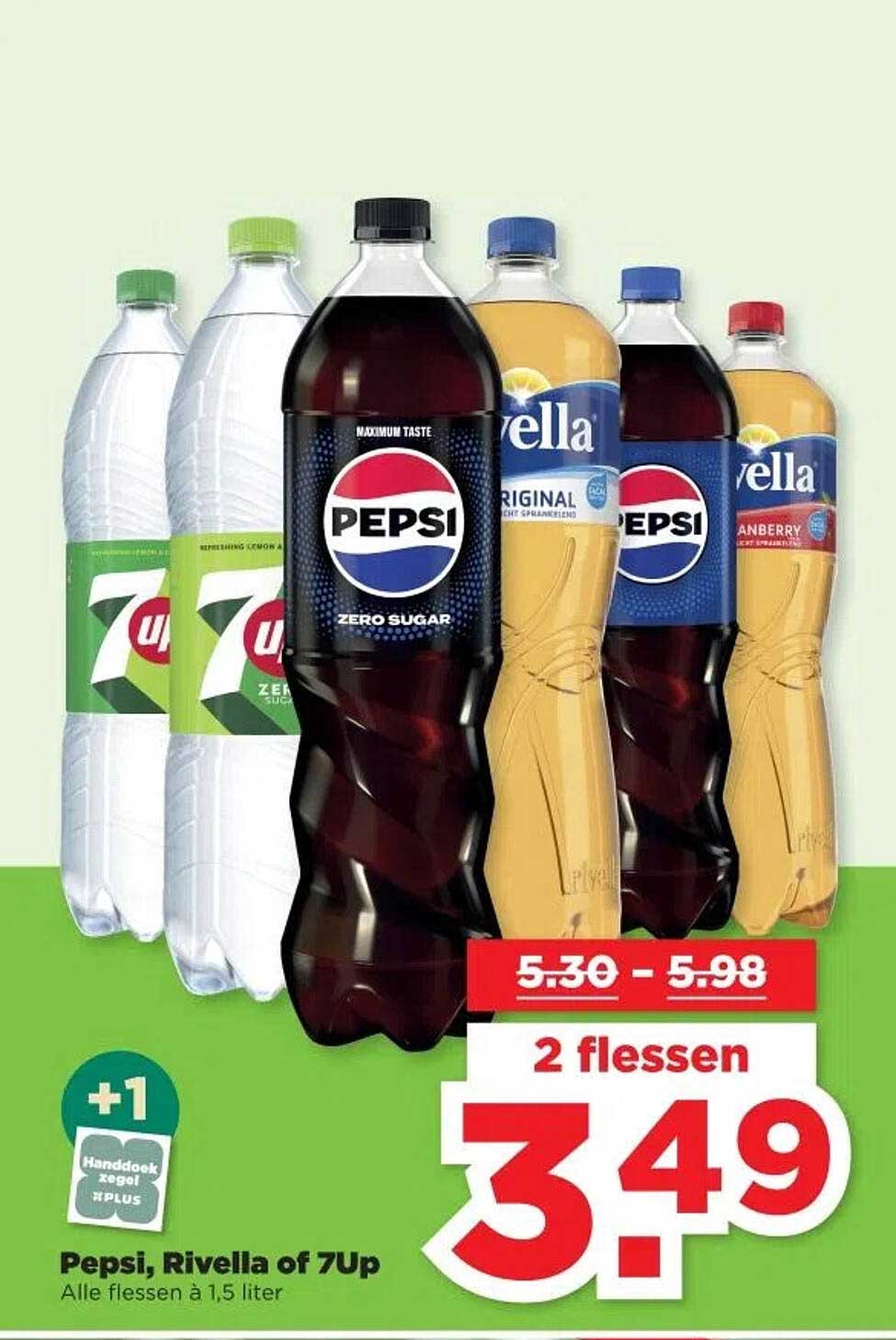 Pepsi, Rivella of 7Up - 2 flessen voor 3,49