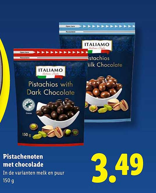 Pistachenoten met chocolade