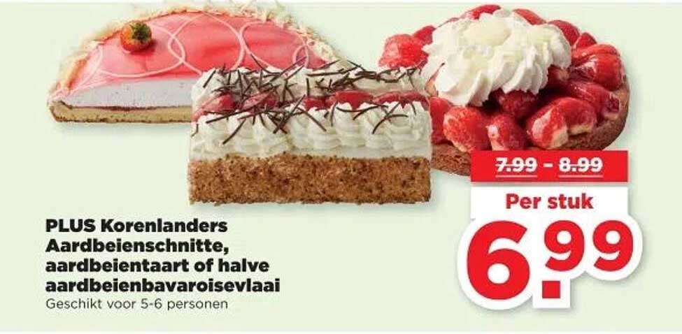 PLUS Korenlanders Aardbeienschnitte, aardbeientaart of halve aardbeienbavaroisvlaai