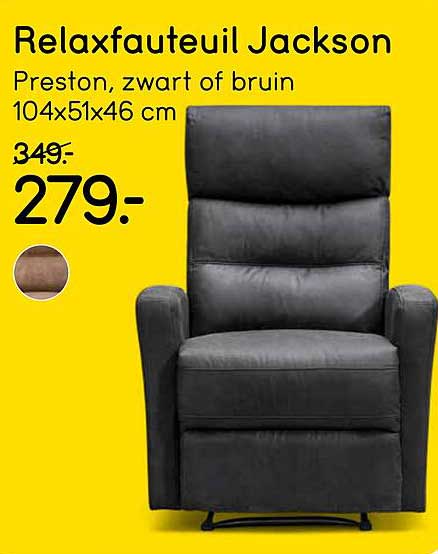 Relaxfauteuil Jackson Preston, zwart of bruin 104x51x46 cm