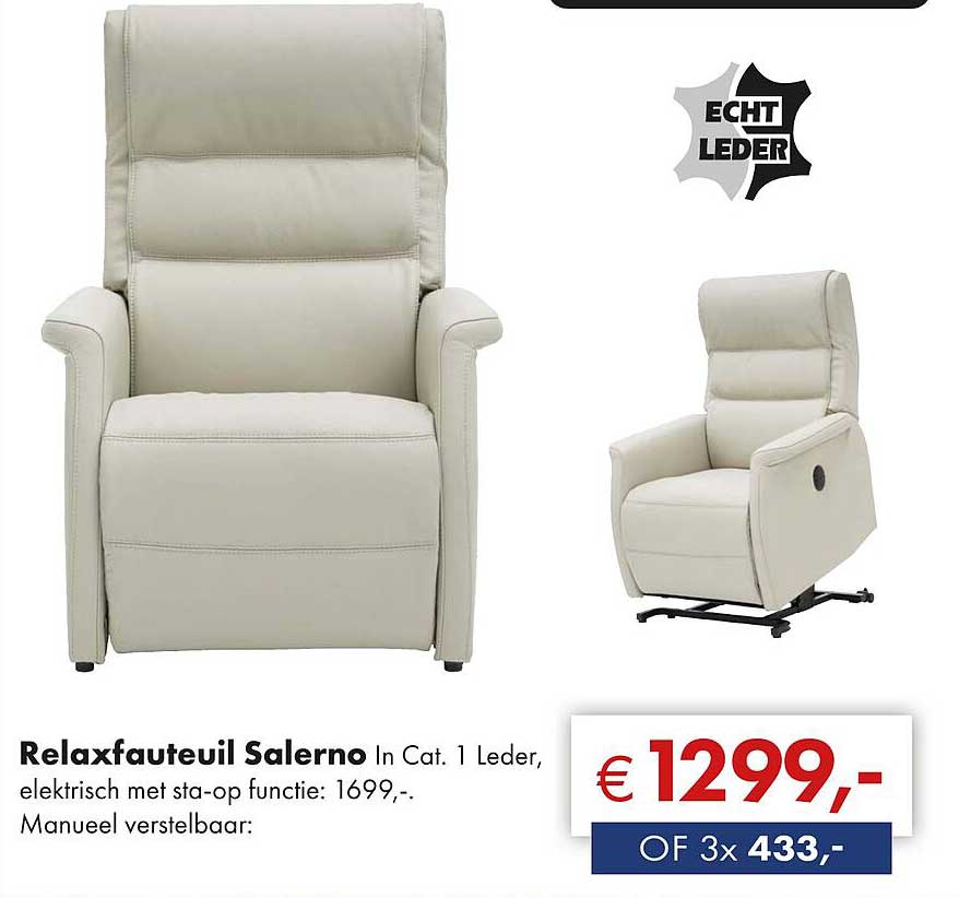 Relaxfauteuil Salerno In Cat. 1 Leder, elektrisch met sta-op functie