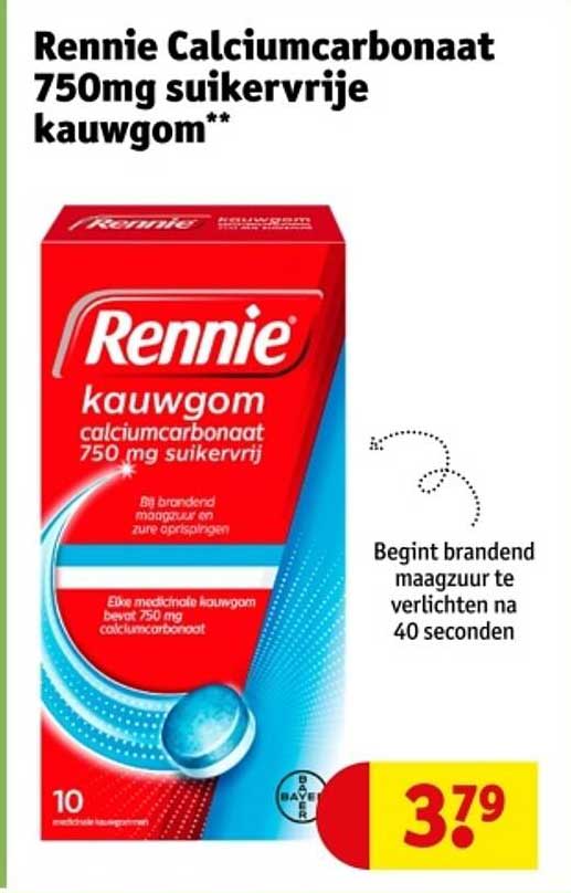 Rennie Calciumcarbonaat 750mg suikervrije kauwgom**