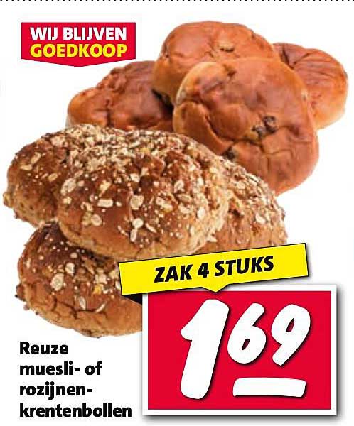 Reuze muesli- of rozijnen-kruidenbollen