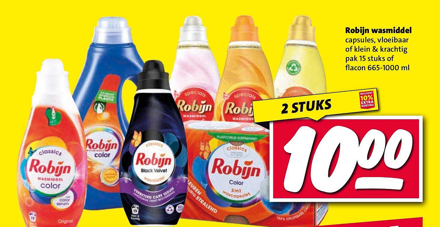 Robijn wasmiddel 2 stuks voor €10,00