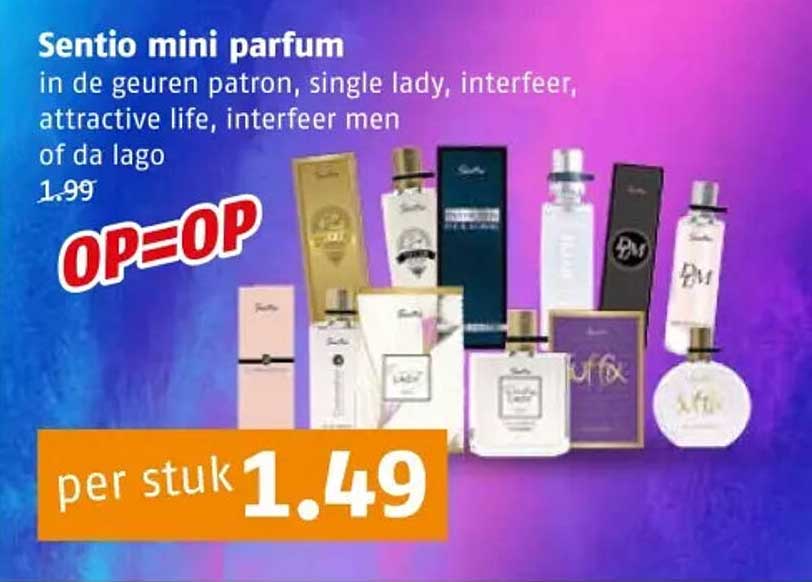 Sentio mini parfum in de geuren patron, single lady, interfer, attractive life, interfere men of da lago