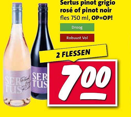 Sertus pinot grigio rosé of pinot noir fles 750 ml, OP=OP!