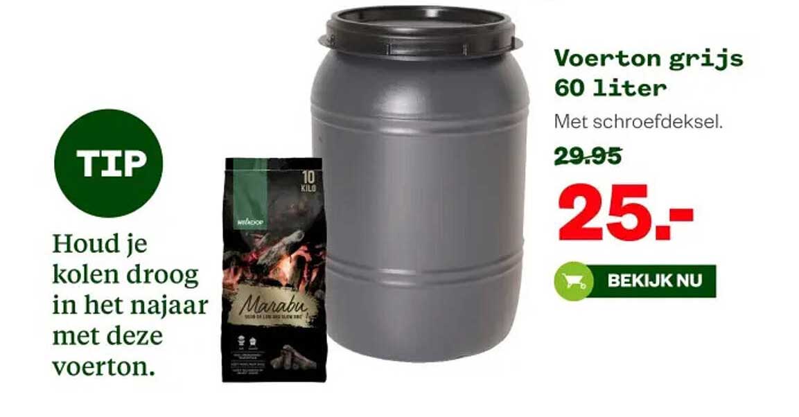 Voerton grijs 60 liter - Met schroefdeksel.