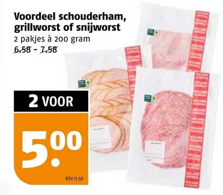 Voordeel schouderham, grillworst of snijworst