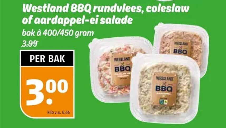 Westland BBQ rundvlees, coleslaw of aardappel-ei salade
