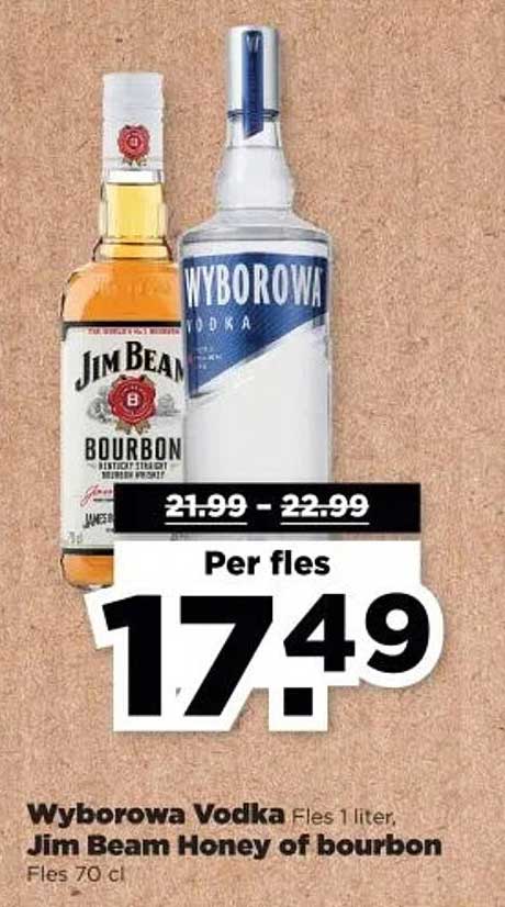Wyborowa Vodka Fles 1 liter, Jim Beam Honey of bourbon Fles 70 cl