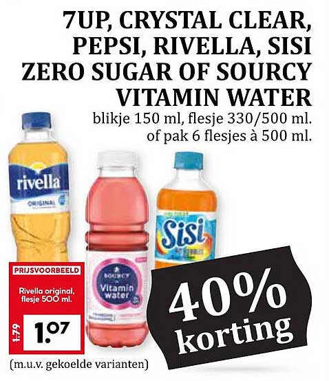 7UP, CRYSTAL CLEAR, PEPSI, RIVELLA, SISI ZERO SUGAR OF SOURCY VITAMIN WATER