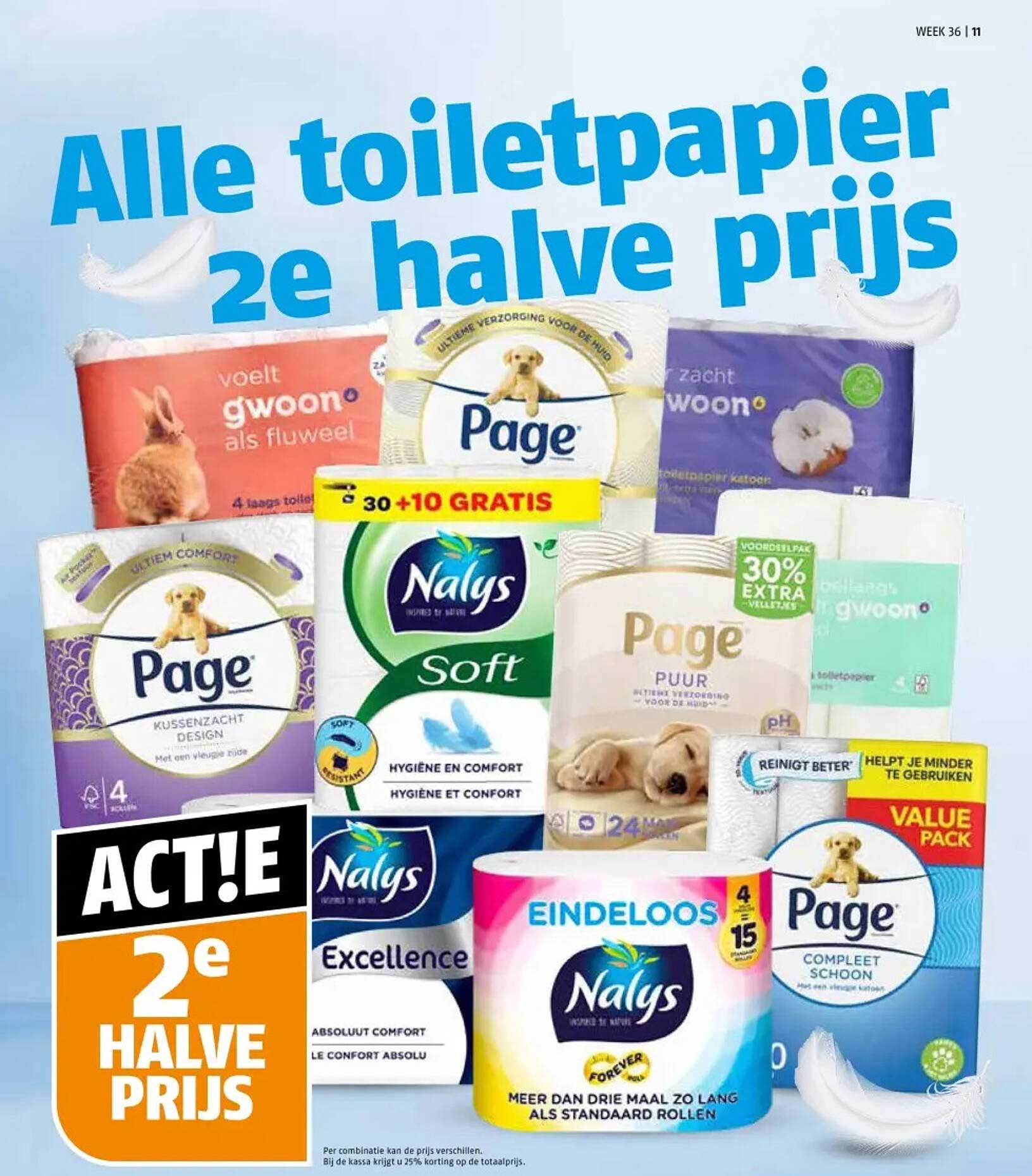 Alle toiletpapier 2e halve prijs