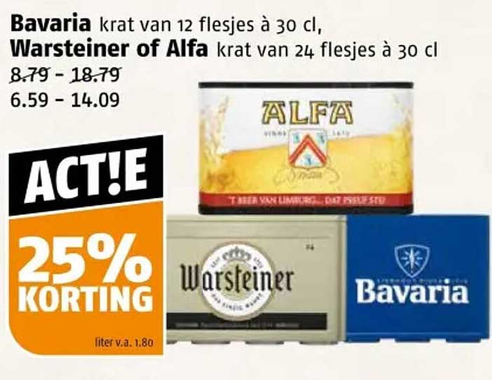 Bavaria krat van 12 flesjes à 30 cl, Warsteiner of Alfa krat van 24 flesjes à 30 cl