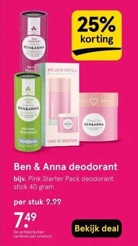 Ben & Anna deodorant bijv. Pink Starter Pack deodorant stick 40 gram