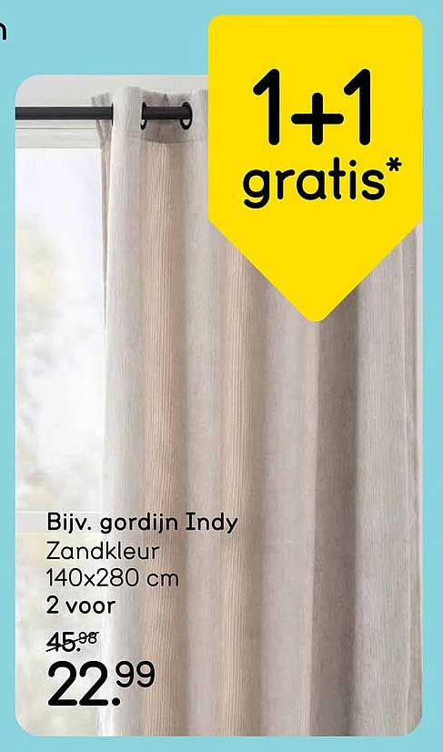 Bijv. gordijn Indy Zandkleur 140x280 cm 2 voor