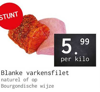 Blanke varkensfilet natuur of op Bourgondische wijze