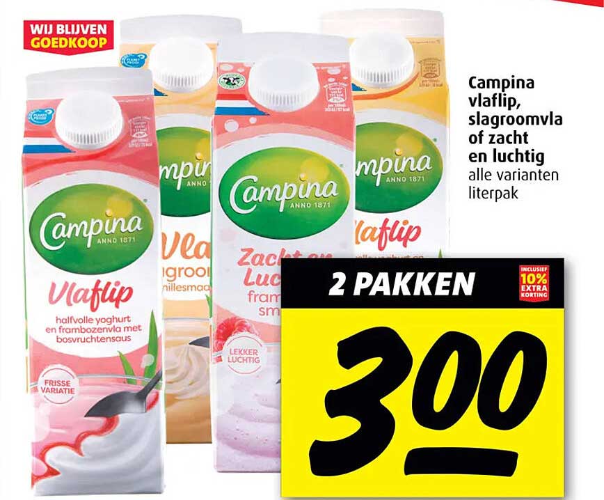 Campina vlaflip, slagroomvla of zacht en luchtig alle varianten literpak