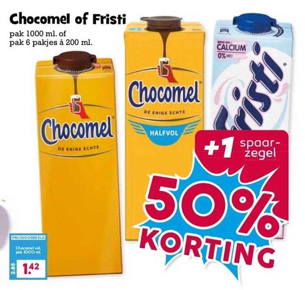 Chocomel of Fristi pak 1000 ml. of pak 6 pakjes à 200 ml.