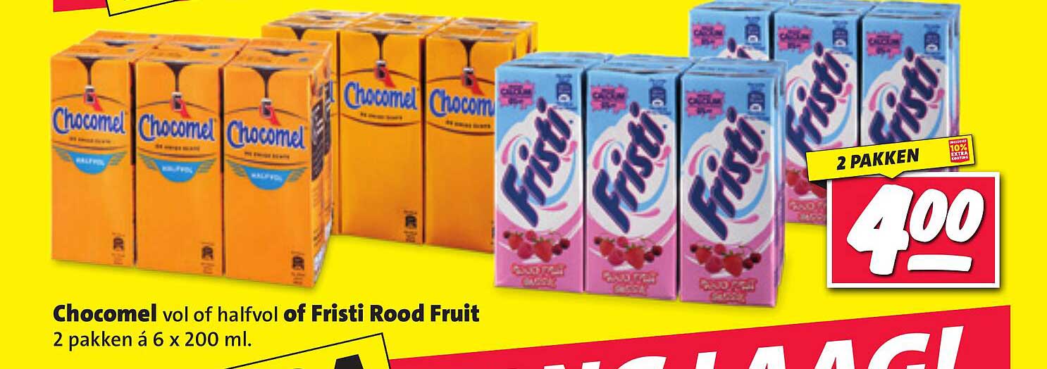 Chocomel vol of halfvol of Fristi Rood Fruit 2 pakken á 6 x 200 ml.