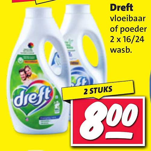 Dreft vloeibaar of poeder 2 x 16/24 wasb.